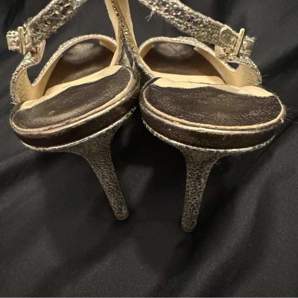 Authentic Jimmy Choo Nova Champagne Glittery Peep Toe Slingbacks w/ Original Box - Picture 9 of 16